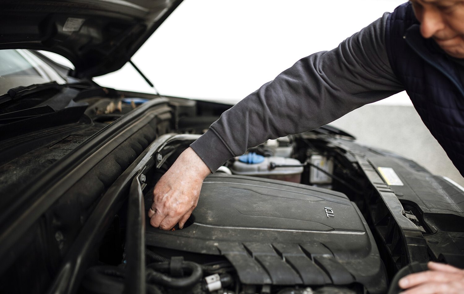 Open engine bay during a routine inspection